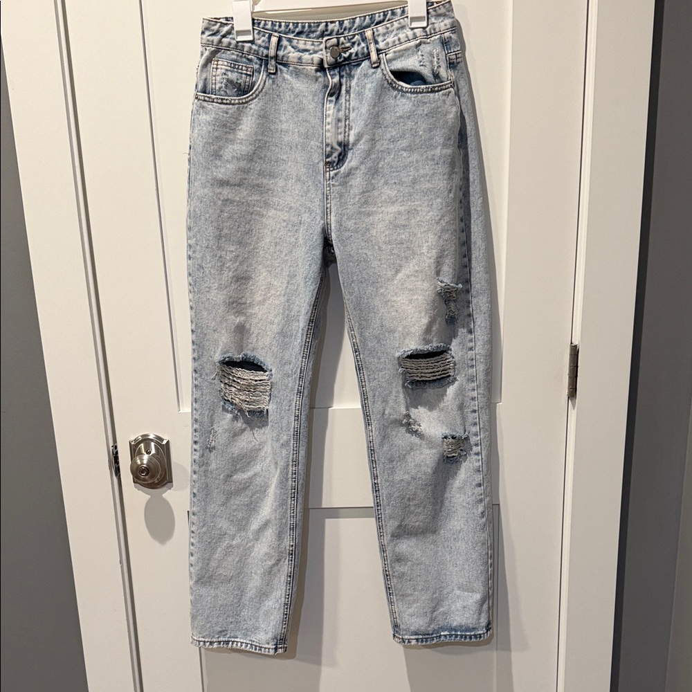 SHEIN Distressed Light Blue Denim Jeans